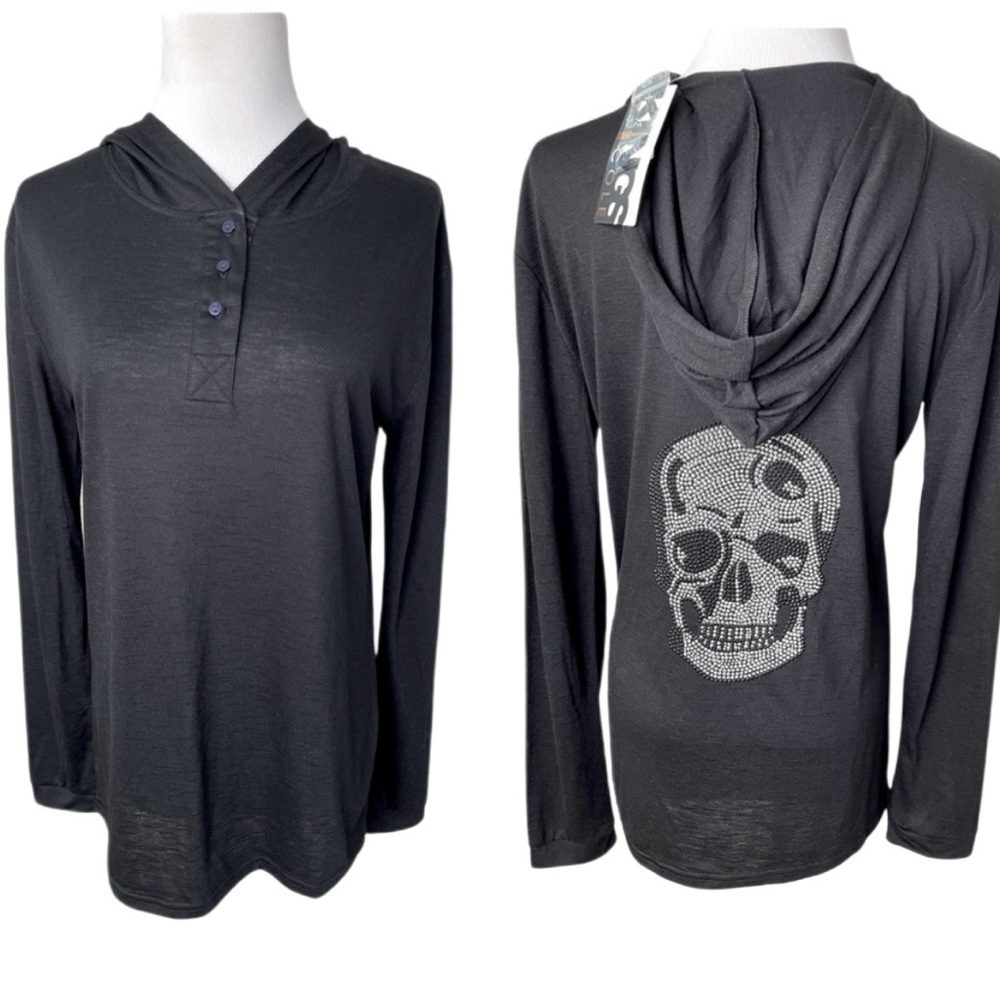 Kings of Cole Embellished Skull BF Henley Long Sleeve Shirt with Hood